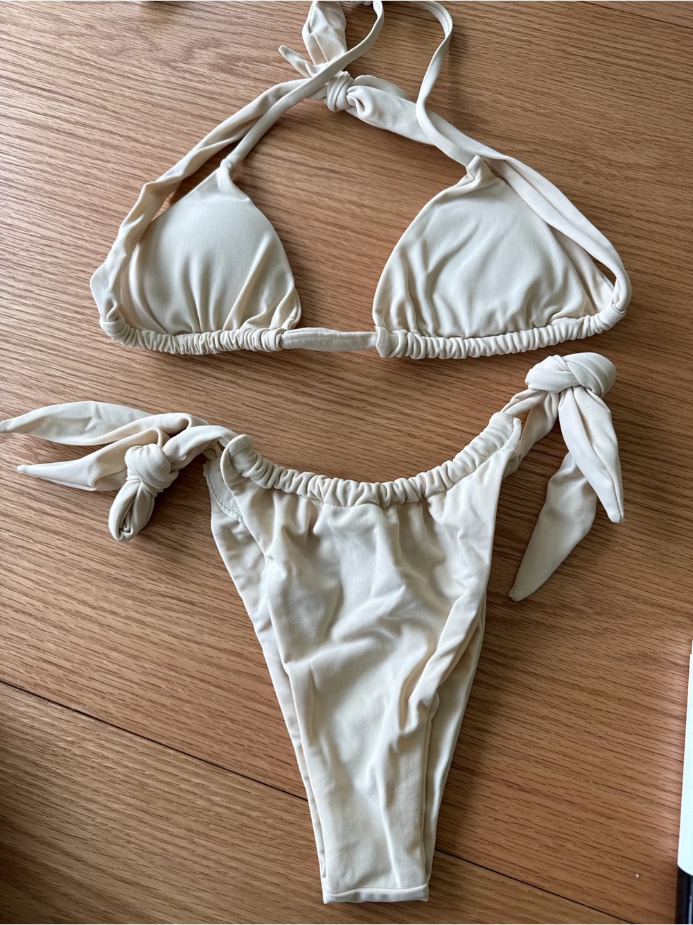 Classic Tie-Side Cream Bikini Top and Bottom Set